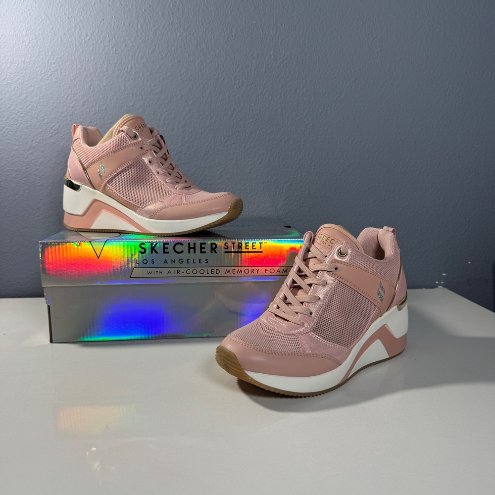 Skechers Street Million Air Up There Women 6 Light Pink Wedge Sneakers 74391